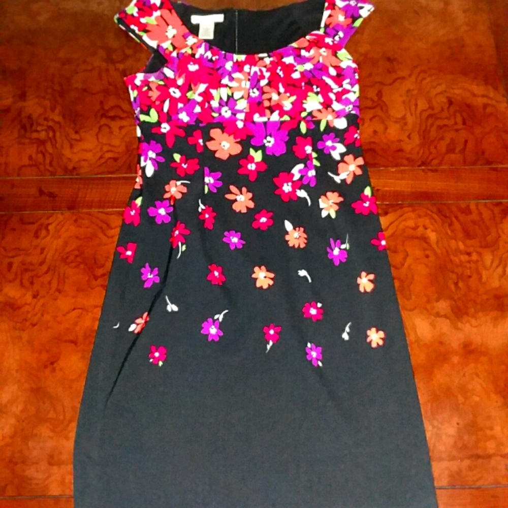 London Times flower print on top black base bottom dress